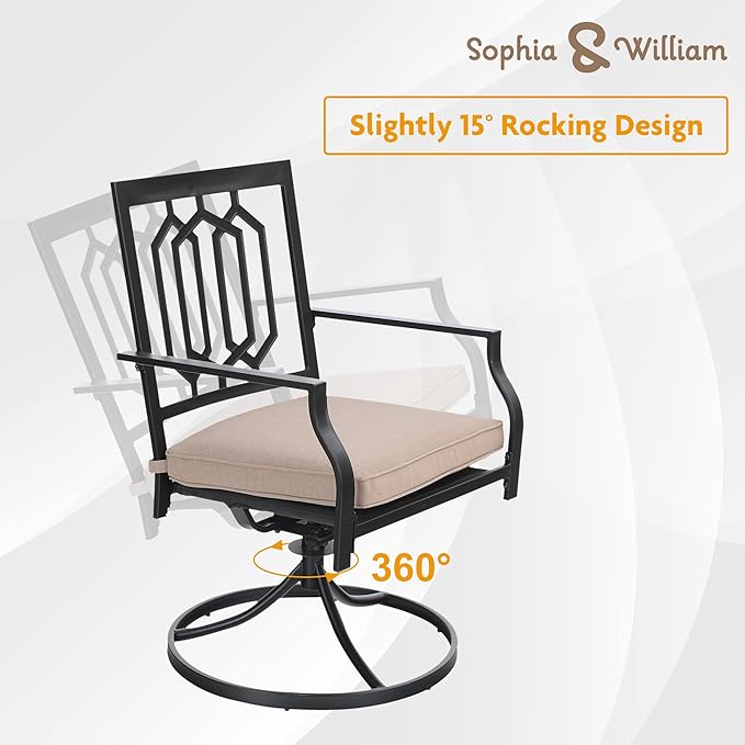 Sophia & William Outdoor Metal Swivel Chairs Set of 6 Patio Dining Rocker Chair with Cushion Furniture Set for Garden Backyard Bistro, 300 lbs