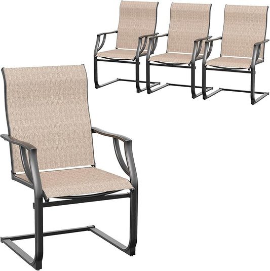 Amopatio Dining Chairs Set of 4, Patio Dining Chairs for All Weather, Breathable Garden Outdoor Furniture for Backyard Deck, Light Brown
