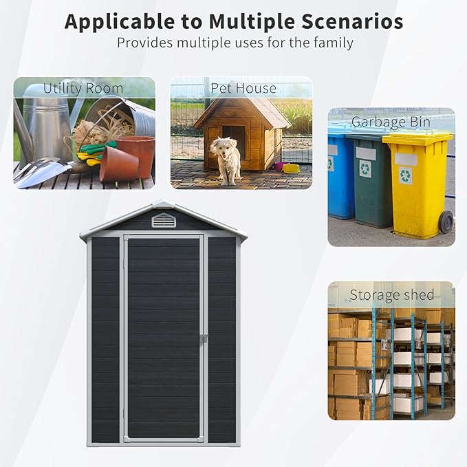 4x6 FT Outdoor Storage Shed,Garden Shed with Floor & Window,All Weather Waterproof Tool House W/Air Vent,Sloped Roof & Lockable Door,for Patio,Yard,Lawn,Black