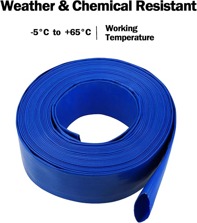 Eastrans 1-1/4''x100ft Blue PVC Lay-Flat Backwash Hose for Swimming Pools, Heavy Duty Discharge Hose Reinforced Pool Drain Hose, Weather Resistant Ideal for Water Transferring