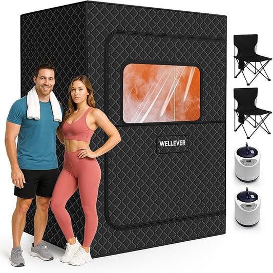 2 Person Sauna Box, Portable Steam Sauna for Home Spa, Relief Muscle Pain, Foldable Sauna Kit with 5-Layer Waterproof, 9 Levels Heat of Saunas Room with 2 Steamers, Oversize Chairs, 5.9' x 4.1' x 3.0'