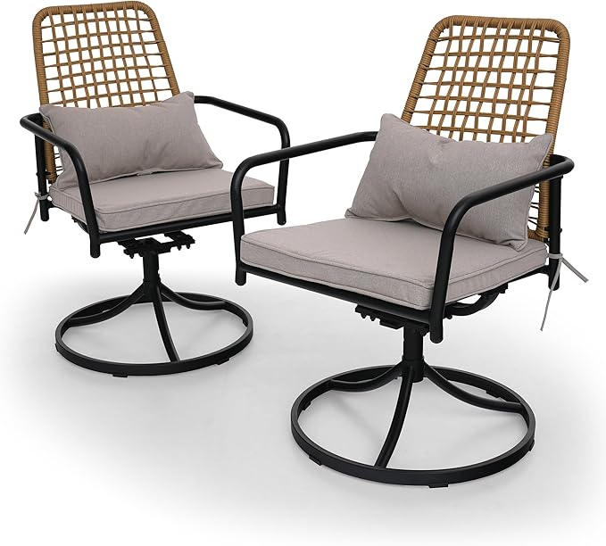 Outdoor Patio Rattan Swivel Chairs and 58" Round Table Set with Cushions - 7 Pieces