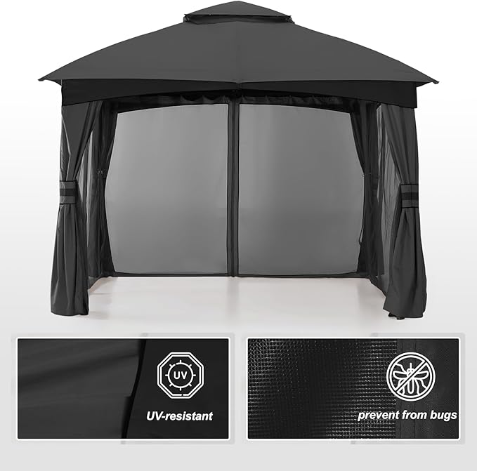 MASTERCANOPY Outdoor Patio Gazebo for Garden with Upgrade Steel Frame and Netting Walls (8x8,Gray)