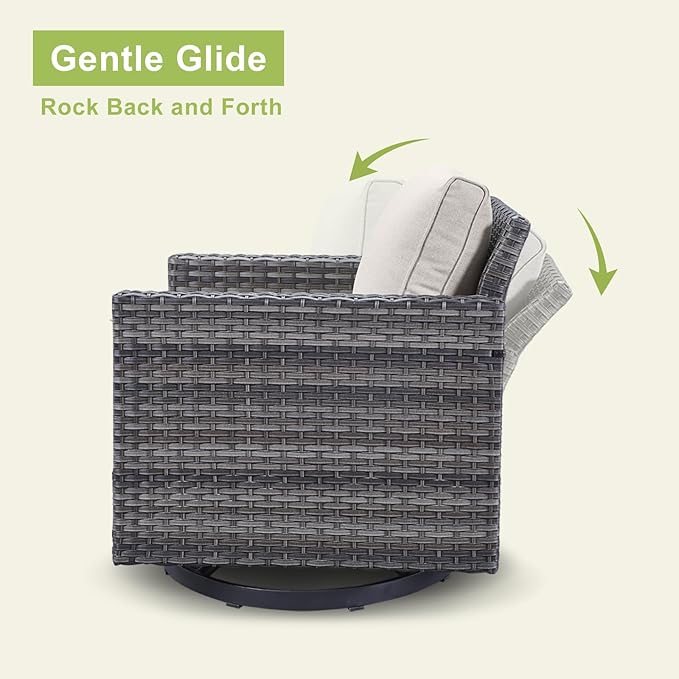 Outdoor Patio Swivel Rocker Chairs - Single Wicker Patio Swivel Rocking Chair with Waterproof Wicker,Comfortable Cushions and Sturdy Metal Frame for Outside Porch Deck Backyard(Mixed Grey/Beige/1PC)