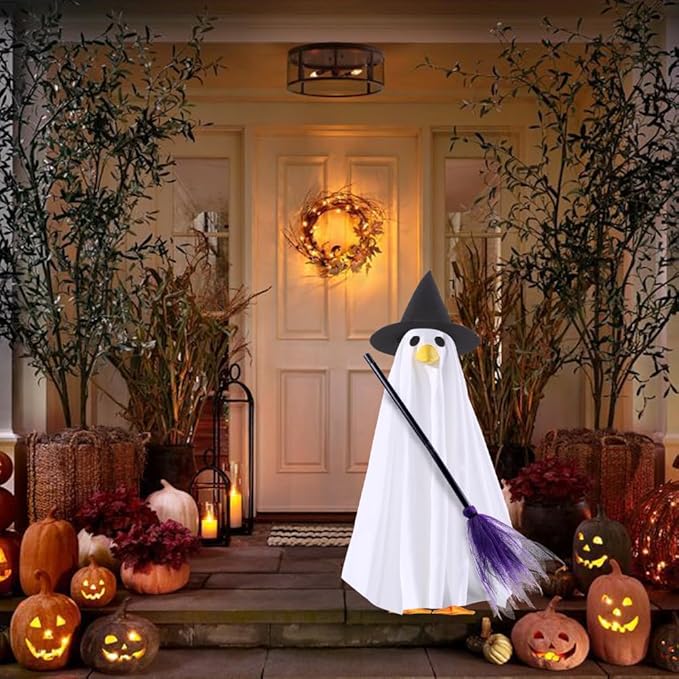 DIYDEC Halloween Ghost Goose Outfit Lawn Porch Goose Clothes Fall Halloween Goose Costume for 23" Geese Outdoor Patio Yard Lawn Decoration
