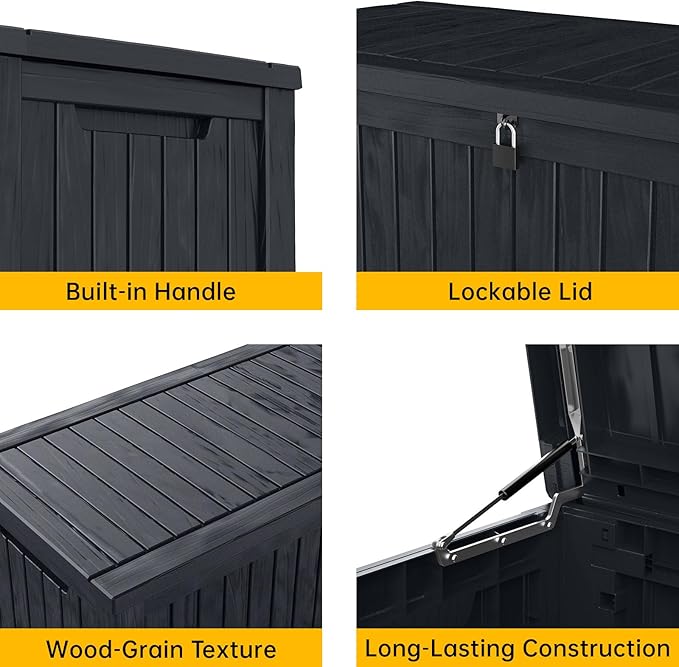 DRATO 200 Gallon Deck Box, Waterproof Resin Large Outdoor Storgae Box for Patio Furniture, Patio Cushions, Gardening Tools, Pool Supplies, Lockable