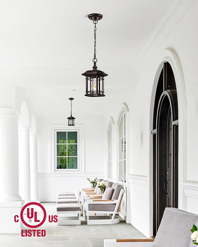 VIANIS Outdoor Pendant Light, Brown Outdoor Chandelier Sconce, Oil Rubbed Bronze Porch Lights Ceiling, Waterproof Hanging Lights for House, Patio, Garden, Anti-Rust, 100% Aluminum