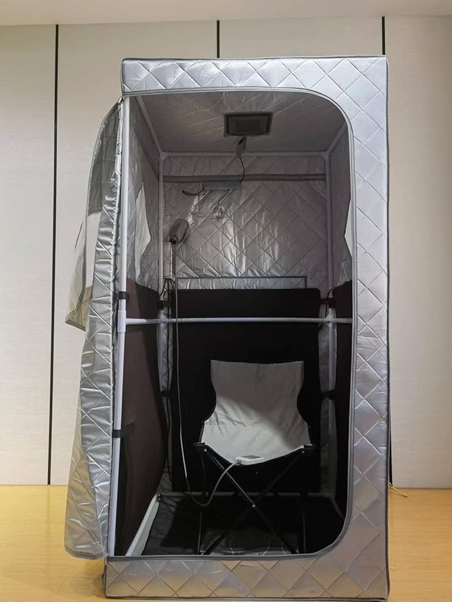 ZONEMEL 1 Person Portable Full Spectrum Infrared Sauna, Full Size Tent with Remote Control,1300W Fast Heating, Foldable Chair & LED Therapy Light, Home Spa for Relaxation-Siver, L33.9 xW33.9 xH66.5