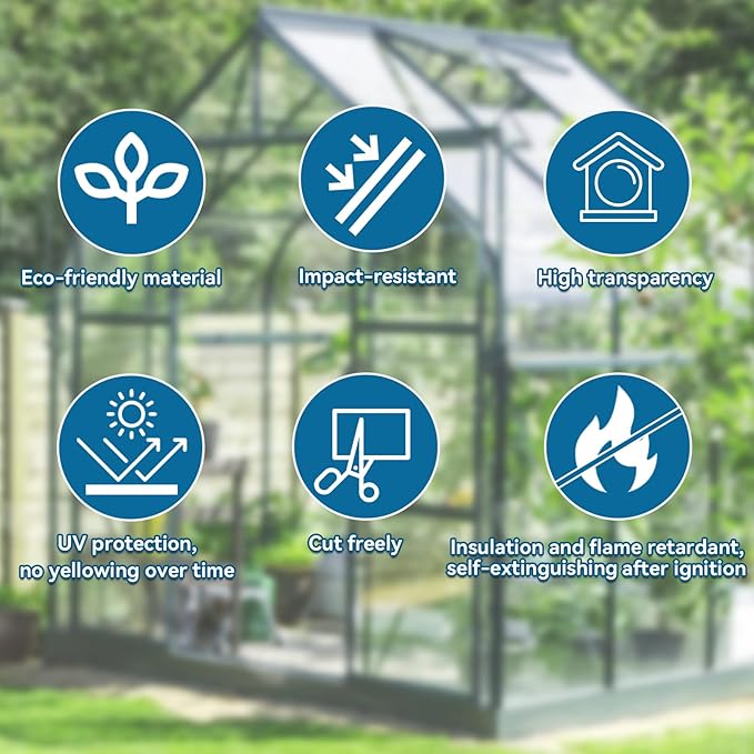 6 Pcs Polycarbonate Greenhouse Panels Polycarbonate Sheets Twin-Wall Roof Panels Waterproof UV Protected Clear Corrugated Plastic Roofing for Greenhouse Replacement(4' x 2' x 0.24'')