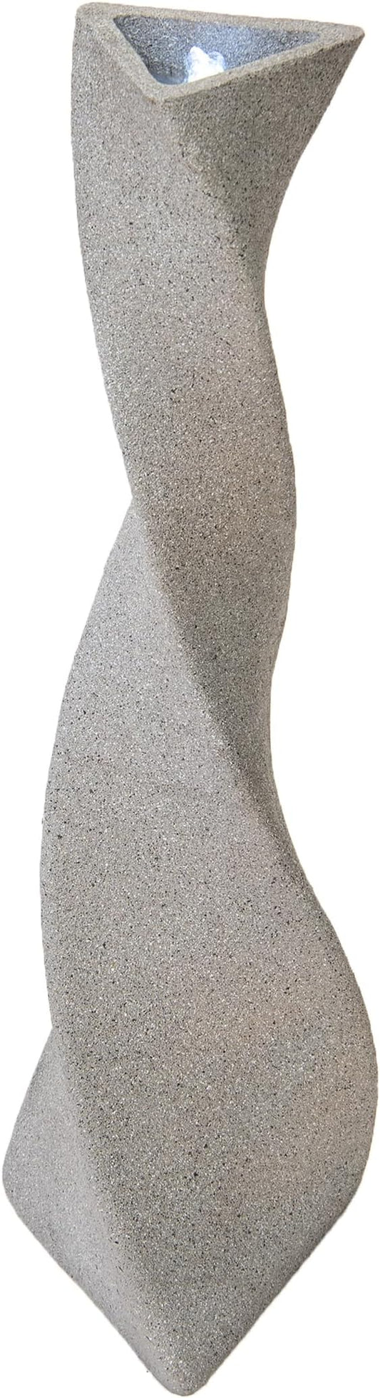 XBrand 39 in. H Freestanding Resin Fiberglass Sculptural Modern Twisted Pilar Outdoor Garden Fountain w/LED Light