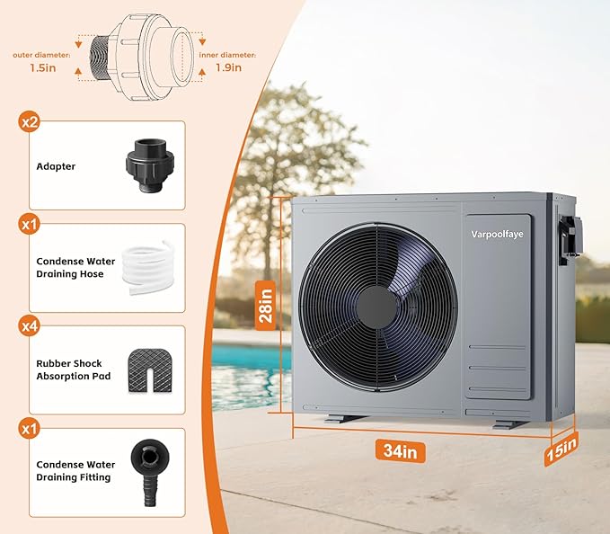 35,100BTU Swimming Pool Heat Pump, 10000 Gallon Electric Pool Heater Above and Inground Pool,WiFi App Control, Heating or Cooling Pool Heater 220V/60Hz