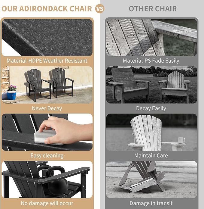Stackable Adirondack Chairs Set of 6, Space Saving HDPE All-Weather Fire Pit Chair with Cover for Outdoor Lawn Porch Deck