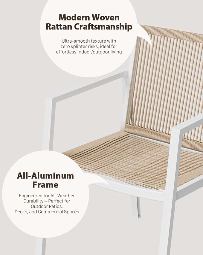 ZANDOR Outdoor Patio Dining Chairs Set of 2,Aluminum Patio Dining Chairs with Armrests, All-Weather Furniture for Lawn,Garden,Yard, Poolside and Indoor,White