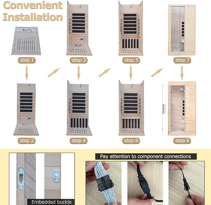 1 Person Infrared Sauna, Hemlock Wooden Indoor Far Infrared Side-Opening Sauna Room,Home Dry Sauna with 6 Infrared Heating Panels Tempered Glass Door,Bluetooth Speakers 7 Chromotherapy Lights（1350W）