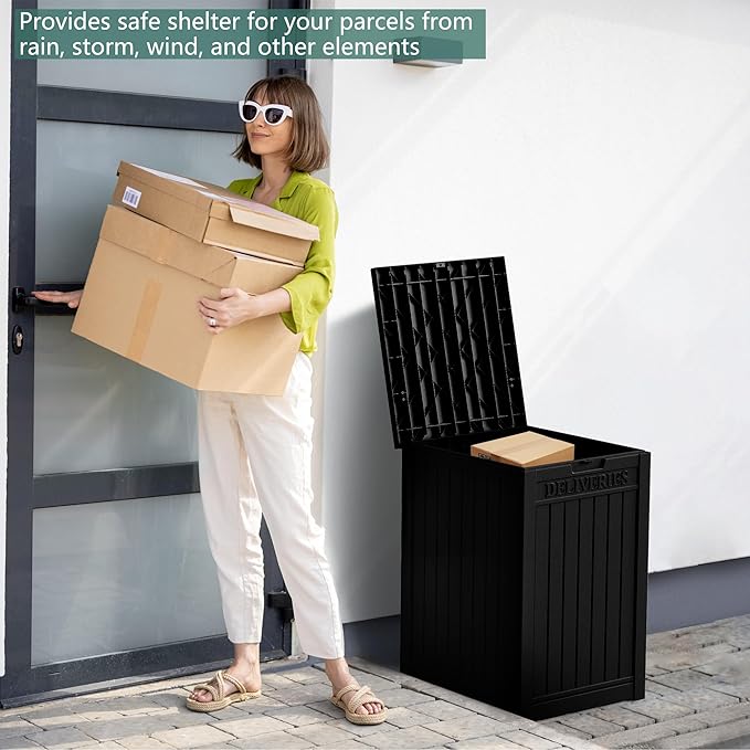 55 Gallon Waterproof Large Resin Deck Box Indoor/Outdoor Lockable Storage Container and Seating for Garden, Pool, and Patio (55 Gallon, Black)
