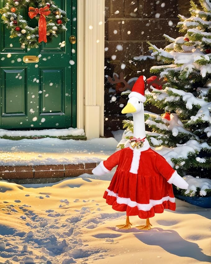 Christmas Porch Goose Outfits - Red Santa Claus Custome for 23 inch Porch Goose, Christmas Outdoor Decor for Lawn, Yard & Garden