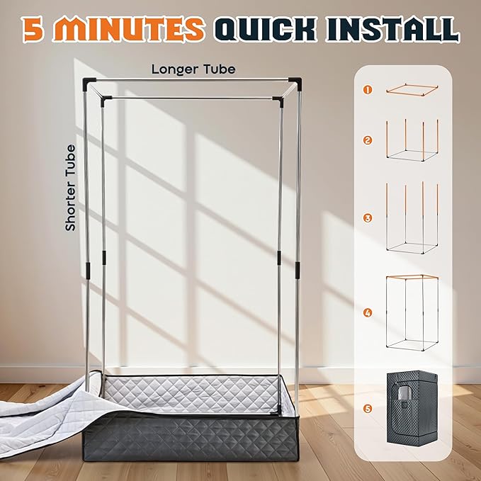 Albott Portable Sauna Box for Home, Person Steam Sauna Tent with 3L 1500W Steamer, Extra Large Size 3.3’ x 3.3’ x 5.9’ Full Body Home Spa, Remote Control, Folding Chair, Grey