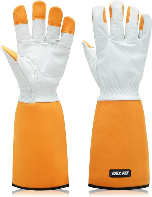 DEX FIT FG310 Gardening Gloves for Women & Men, Long Thorn Proof Leather Sleeves Protection, Comfortable, Durable for Cactus, Rose Bush Pruning and Garden and Yard Work; Orange XL (10) 1 Pair