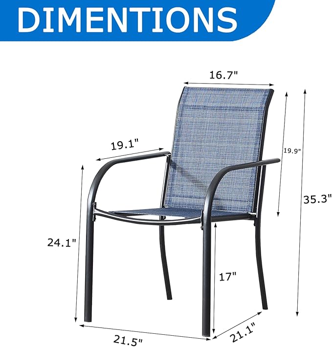 Outdoor Dining Chairs Set of 6, Stackable Patio Chairs with Textilene Fabric, Lightweight Garden Chairs for Poolside, Backyard, Camping, Light Blue