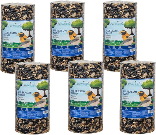 JCs Wildlife All Season Blend Premium Bird Seed Small Cylinder with Hole, 1.75 lb (6 Cylinder)