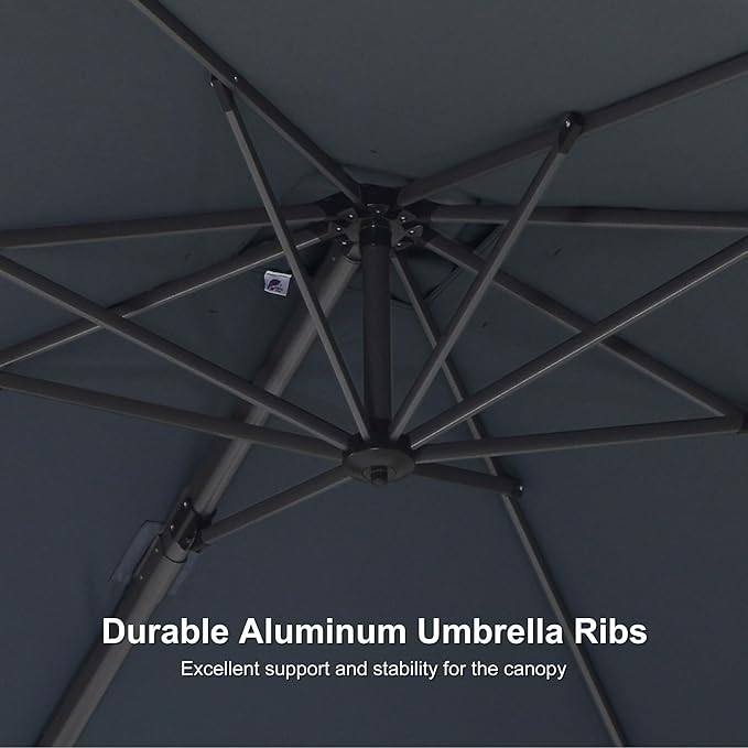 PURPLE LEAF 8' X 8' Patio Umbrella with Wheeled Base for Pool 7' High Offset Outdoor Cantilever Umbrella Swimming Pool Umbrella with 360°Rotation for Poolside Light Grey