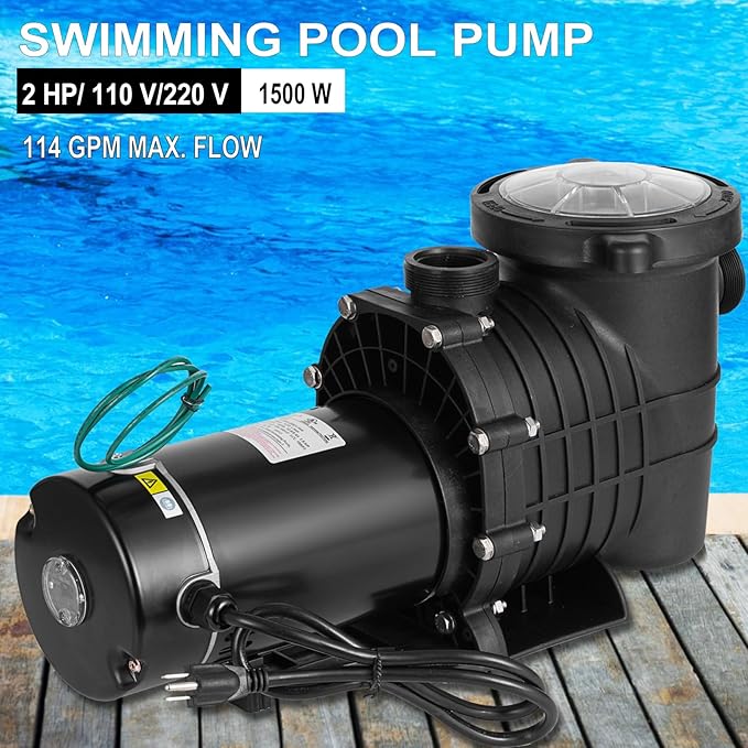 2 HP Pool Pump 110 V/220 V Swimming Pool Pump 6840 GPH In/Above Ground Pool Pumps 1500 W Powerful Self Primming Pump for Residential/Commercial Pool, Spas and Hot Tubs, Landscape Fountain