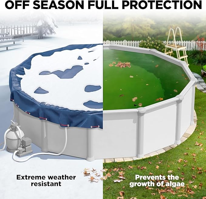 16 x 25 ft Oval Pool Covers for Above Ground Pools, Oval Winter Pool Cover, Swimming Pool Cover, Keeps Out Debris, Cold and UV Resistant, Supreme Mesh, Navy Blue