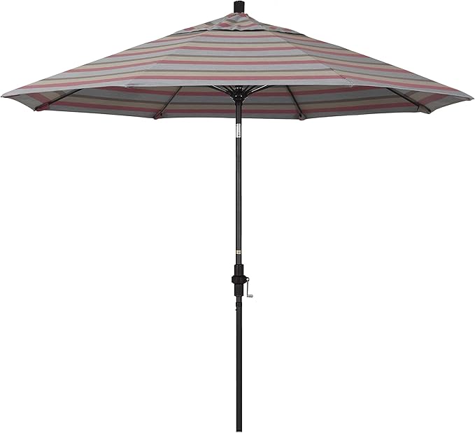 California Umbrella 9' Round Aluminum Pole Fiberglass Rib Market Umbrella, Crank Lift, Collar Tilt, Black Pole, Sunbrella Spectrum Mist