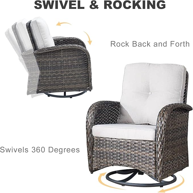 HUMMUH Outdoor Patio Furniture 7-Piece All-Weather PE Wicker Outdoor Conversation Set-Patio Couch Swivel Rocker Chairs with Ottomans Coffee Tables for Backyard,Poolside,Deck