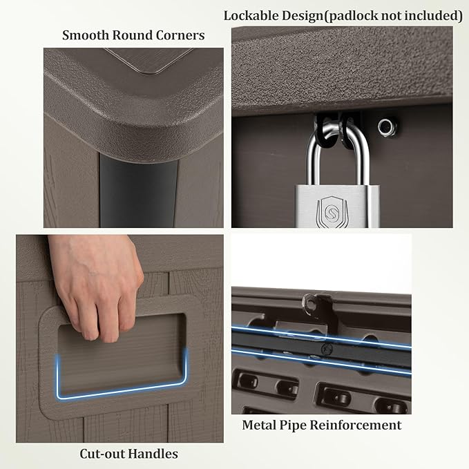 Tangkula 100 Gallon Outdoor Storage Box, Resin Outdoor Storage Bench with Lockable Lid, Waterproof Deck Box for Garden Tools, Pool Accessories, Cushions