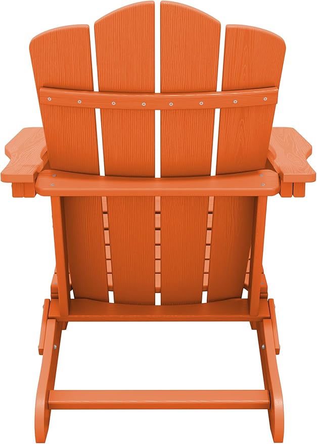 KINGYES Folding Adirondack Chair, HDPE All-Weather Patio Chairs, Wooden Textured Lawn Chair for Poolside, Backyard, Deck, Fire Pit, Orange