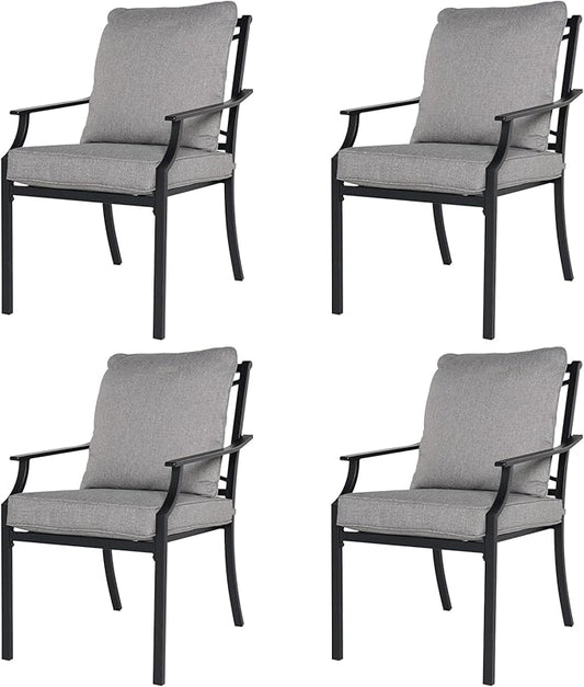 Grand patio Dining Chairs Set of 4，Outdoor Fixed Patio Dining Chairs Set of 4，Fixed Dining Chair，Outdoor Dining Chairs with Grey Cushions, Patio Chairs for Outside, Garden Lawn Porch, Backyard