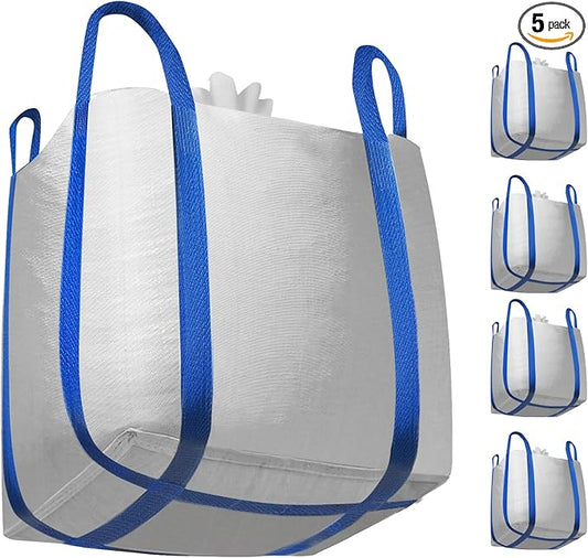 5 Packs FIBC Bulk Bags,Holds up to 4400 lbs Construction Bags Heavy Duty,210-Gallon Woven Polypropylene Dumpster Bag for Industry Agriculture and Construction,Sealable Top