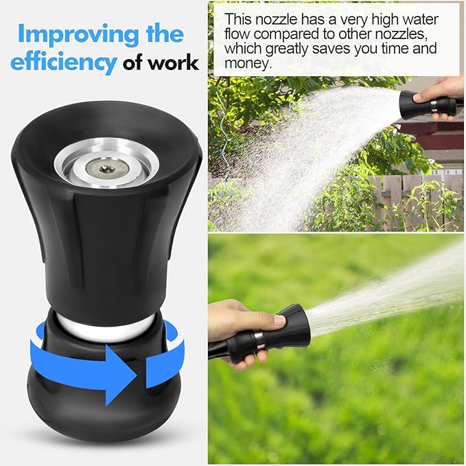 SPECILITE 5/8" Hot/Cold Water Hose 75 ft with High Flow Nozzle,Heavy Duty Flexible Rubber Garden Hose -50℉ to 158℉ With 3/4" Stainless Steel Fittings for Yard, Outdoor, Farm, Lightweight, Black