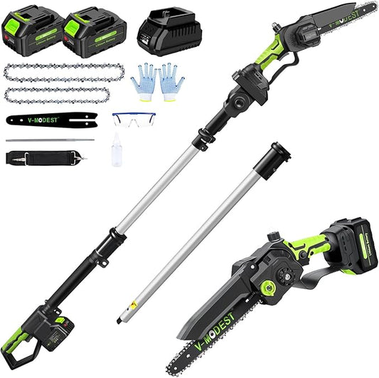 2-IN-1 Cordless Pole Saw 8 inch &6 inch, Pole Saws for Tree Trimming 2 * 4.0Ah Battery Powered, Electric Pole Saw Brushless 15ft Max Extension Pole Chainsaw for Tree Trimmer Wood Cutting