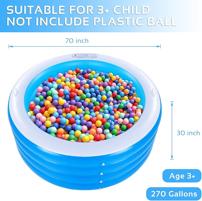 Inflatable Swimming Pool, 70"x30" Large Deep Round Inflatable Pool with Handles Family Pool, Summer Water Party, Kids, Outdoor, Garden Backyard, Suitable for Adults & 3+ Year Olds (Blue)