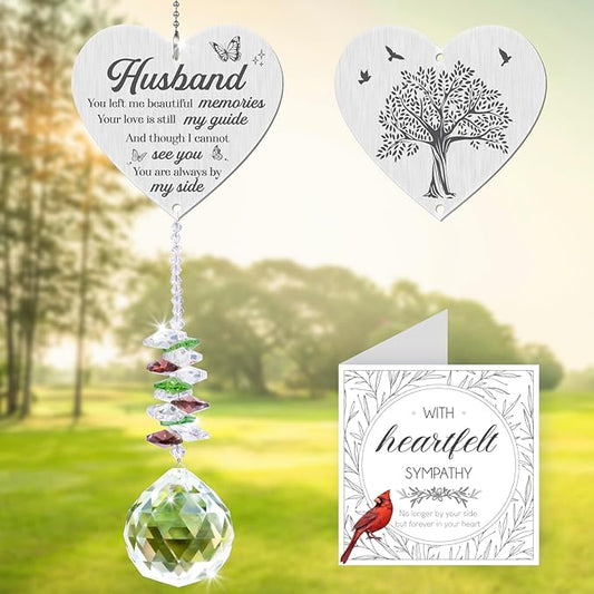 Memorial Crystal Suncatcher,Memorial Gifts for Loss of Husband,Sympathy Gifts for Loss of Husband,Hanging Crystals Ornament for Window Rainbow Maker Prisms Home Decor Gift