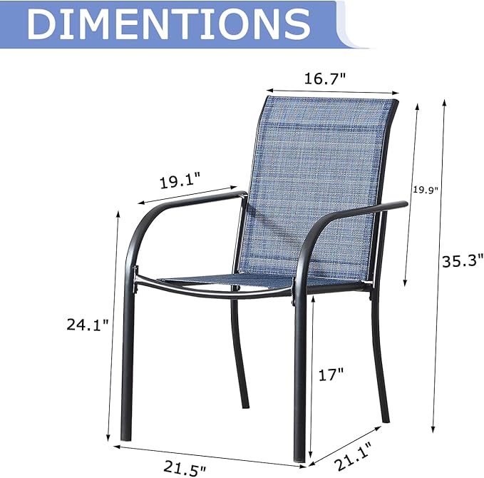 Patio Chairs Set of 4, Outdoor Dining Chairs with Breathable Textilene Fabric, Stackable Patio Chairs for Lawn, Garden, Backyard, Poolside, Blue