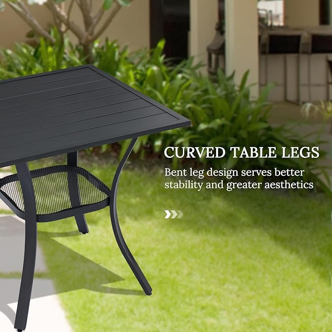 VICLLAX 3 Pieces Small Patio Table and Swivel Chairs for 2, All Weather Patio Dining Set, Black Tabletop and Mixed Brown Fabric