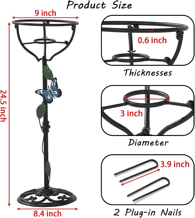 Cast Iron Gazing Globe Stand, 24.5" Gazing Ball Stand for 10-12 Inches Garden Gazing Globes, Metal Display Gazing Ball Holder for Indoor Outdoor, Easy Assembly, Black