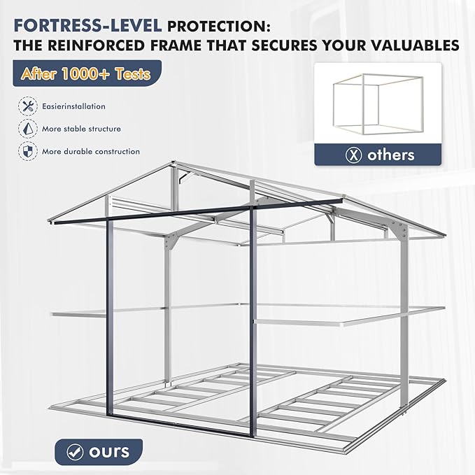 10x12 Metal Shed with Floor Frame Kit, Reinforced Construction - Translucent Roof Panels for Natural Light, Lockable Doors, Vents and Windows, Weatherproof Outdoor Storage for Garden/Backyard/Patio