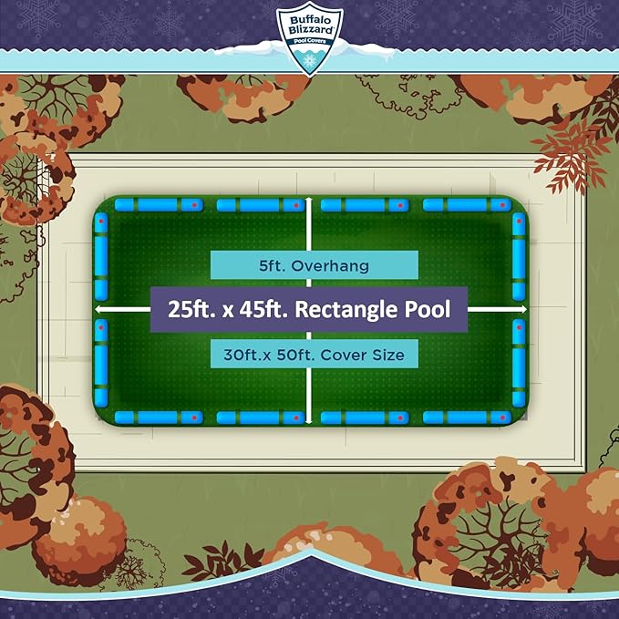 Buffalo Blizzard Supreme 25 ft x 45 ft Rectangular Winter Pool Cover | Green/Black | Closing Inground Swimming Pools | Easy to Install | Heavy Duty, Cold & UV Resistant | Shields from Seasonal Debris