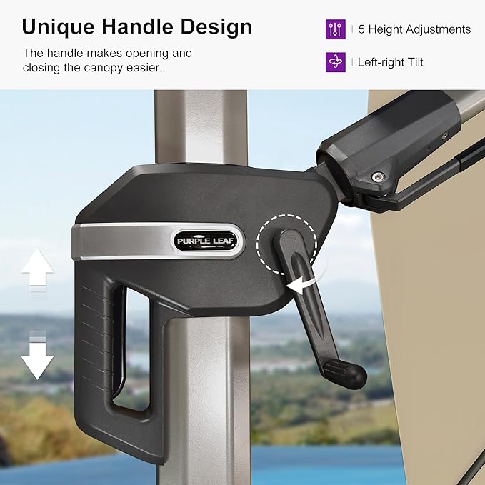 PURPLE LEAF 10' X 10' Left-right Tilting Patio Umbrella Outdoor Swivel Cantilever Umbrella Aluminum Offset Umbrella with Champagne Frame and 360-degree Rotation for Garden Deck Pool, Beige