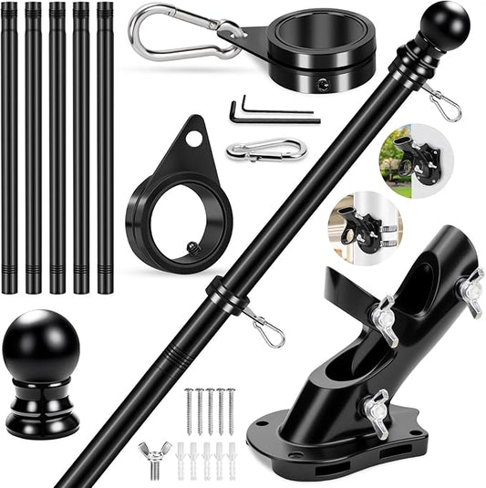 REERON Flag Pole Kit for House, 6 FT Stainless Steel Spinning Flag Pole, 1" Rustproof Porch Flagpole with 360° Metal Anti-wrap Flagpole Rings & 2-Position Bracket for Outdoor Home Sport for 3x5 Flags
