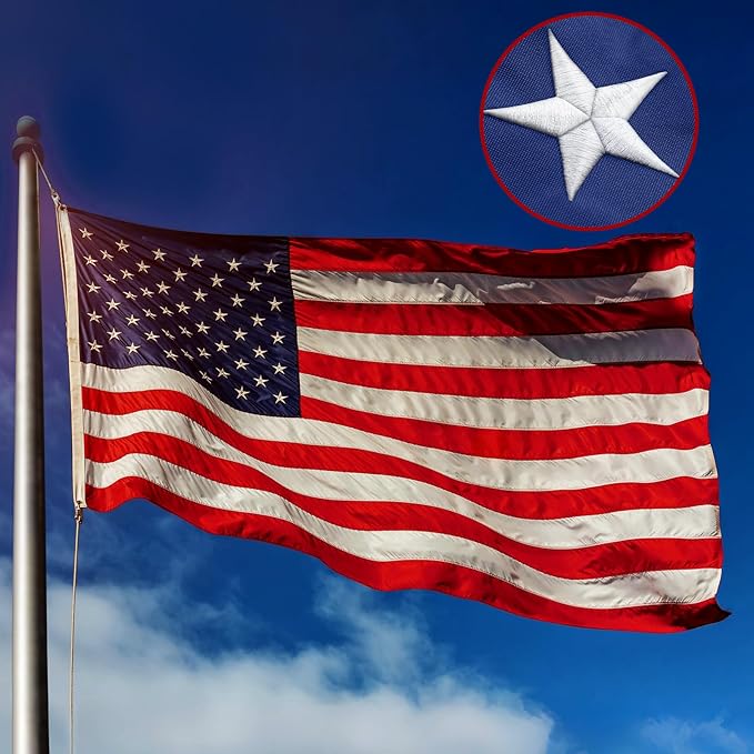 4x6 FT American Flags for Outdoor,Super Tough Spun Polyester & Long Lasting Nylon USA Flag Embroidered Stars, Sewn Stripes, Brass Grommets UV Protection Outdoor High Wind & All Weather USA Flag