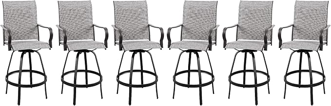 Vongrasig 6 Piece Patio Swivel Bar Chairs, All Weather Metal Textile High Swivel Bar Stools Chairs, Outdoor High Top Bistro Set for Backyard, Lawn Garden, Balcony, Light Grey