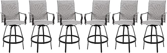 Vongrasig 6 Piece Patio Swivel Bar Chairs, All Weather Metal Textile High Swivel Bar Stools Chairs, Outdoor High Top Bistro Set for Backyard, Lawn Garden, Balcony, Light Grey