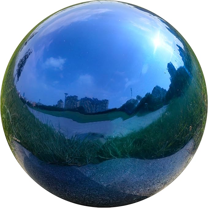 Nerien 6 Inch Gazing Ball, Stainless Steel Garden Mirror Globe, Polished Ornament Sphere, Hollow Floating Reflective Hemisphere, Home Outdoor Pond Housewarming Swimming Pool Decoration Gift, Blue