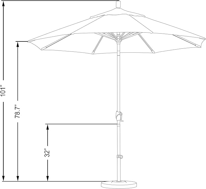 California Umbrella 9' Round Aluminum Market Umbrella, Crank Lift, Push Button Tilt, Black Pole, Sunbrella Teak