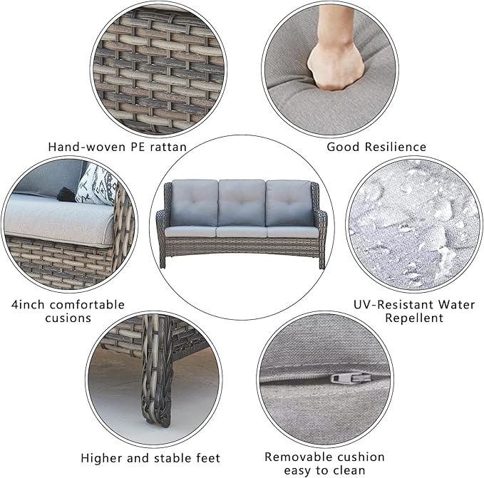 HUMMUH Outdoor Furniture Patio Furniture Set 7 Pieces Wicker Outdoor Sectional Sofa with Swivel Rocking Chairs,Patio Ottomans,Coffee Table,Side Table
